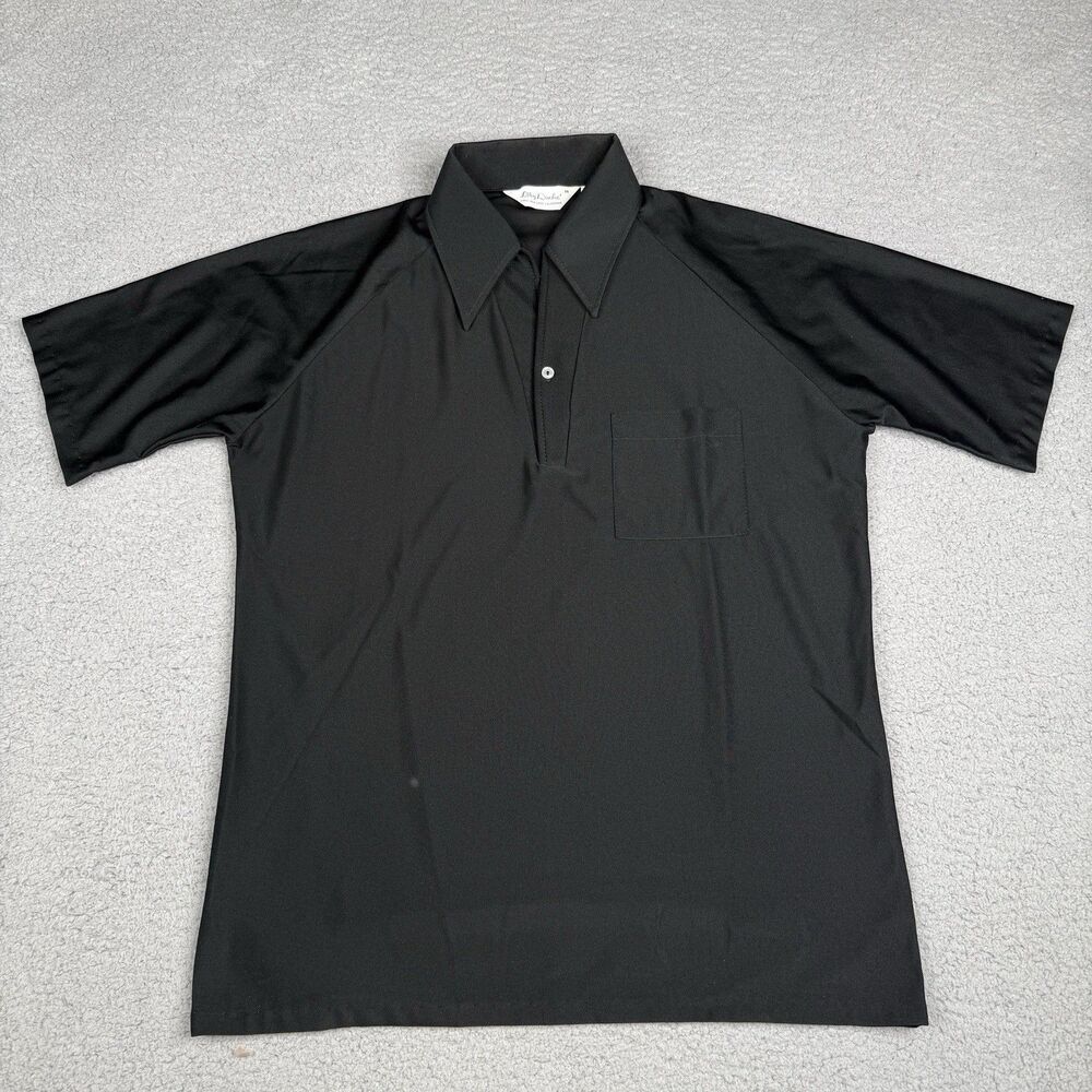 VTG Lilly Dache Shirt Mens Medium Black Polo 60s MOD 70s Disco Collar USA Made